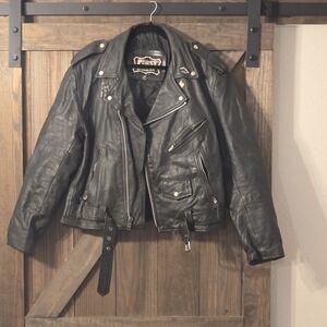 Vintage FirstLeather Jacket 1990s Black Mens Leather Biker Jacket Size 46